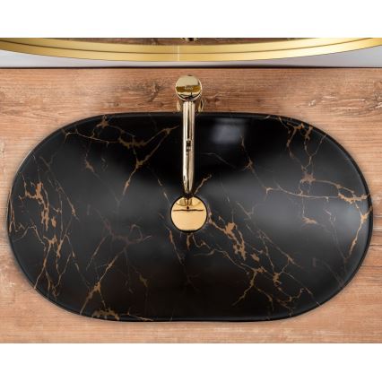 REA-U7478 - Накладная раковина ROYAL 36x62 cm керамика/чёрный/мраморный декор