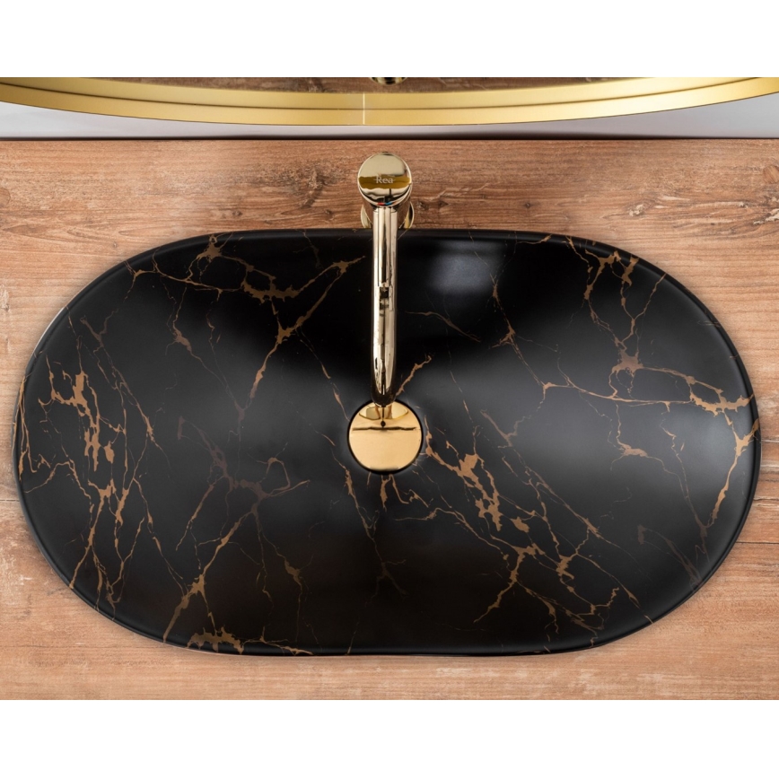 REA-U7478 - Накладная раковина ROYAL 36x62 cm керамика/чёрный/мраморный декор