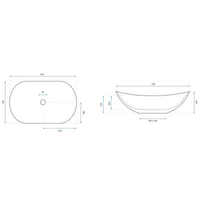 REA-U7478 - Накладний умивальник ROYAL 36x62 см, керамічний/чорний/мармуровий декор