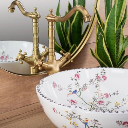 REA-U7504 - Накладная раковина FELICIA, диаметр 42,5 см, керамика/цветочный узор