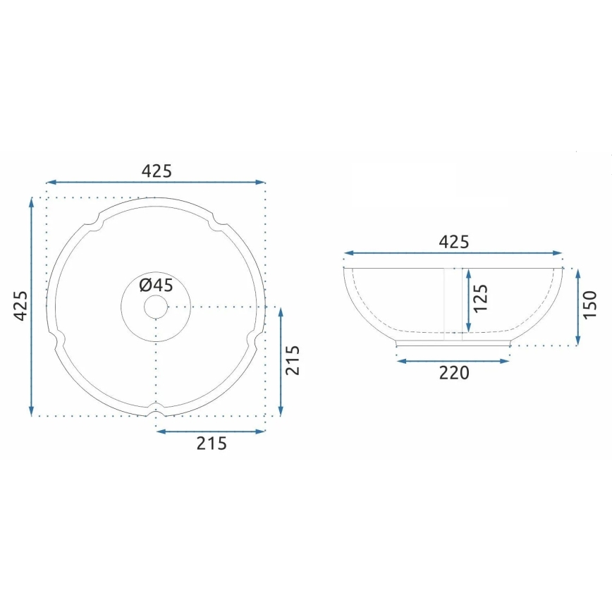 REA-U7504 - Накладная раковина FELICIA, диаметр 42,5 см, керамика/цветочный узор
