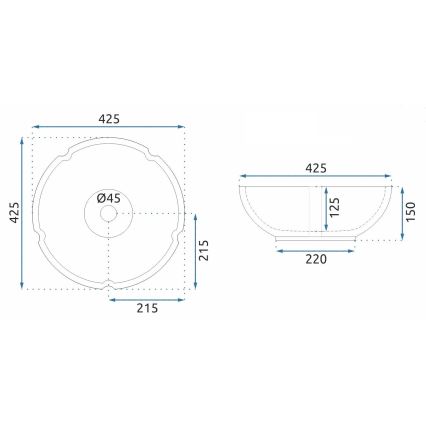 REA-U7504 - Накладний умивальник FELICIA, діаметр 42,5 см, кераміка/квітковий візерунок