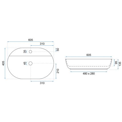 REA-U7900 - Накладная раковина AURA 40,5x60,5 см, керамика, глянцево‑белая