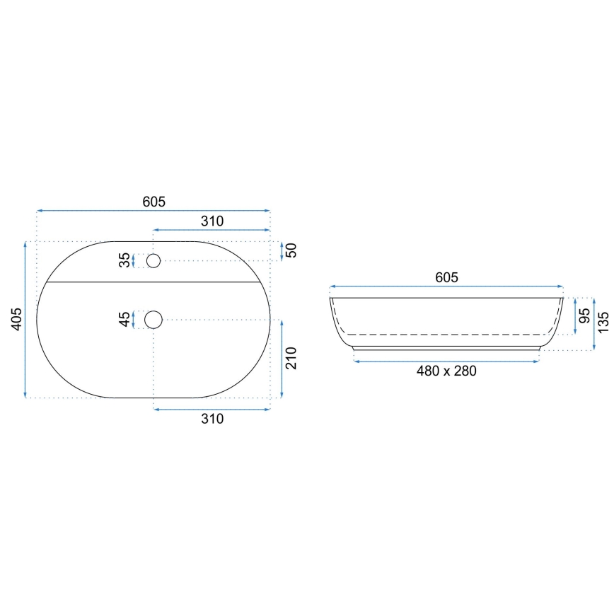 REA-U7900 - Накладная раковина AURA 40,5x60,5 см, керамика, глянцево‑белая