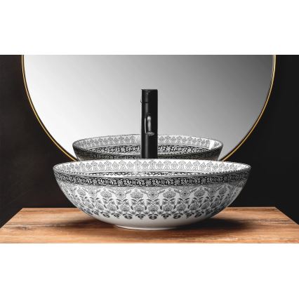 REA-U8002 - Накладная раковина ARTE 40 см, керамика, белая/чёрная