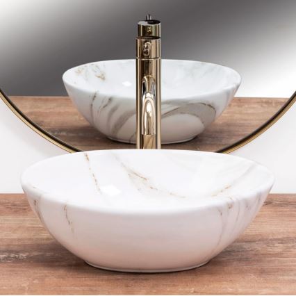 REA-U8014 - Накладная раковина SOFIA MINI 27x34 см керамика/мраморный декор