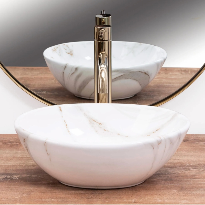 REA-U8014 - Накладная раковина SOFIA MINI 27x34 см керамика/мраморный декор