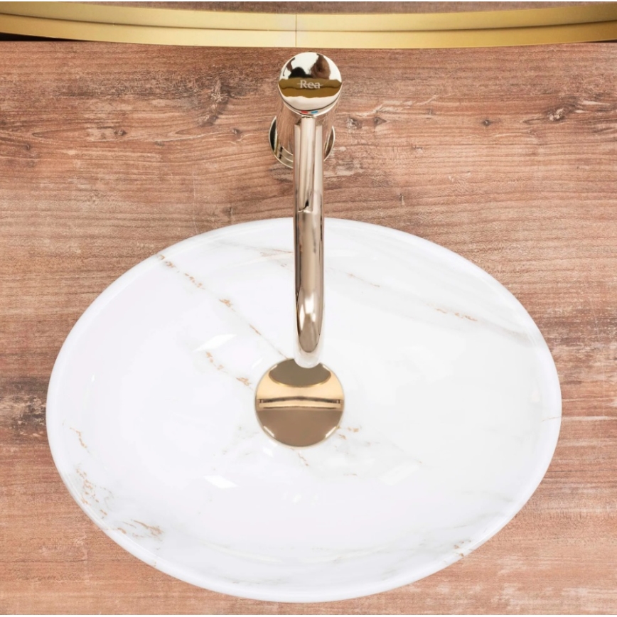 REA-U8014 - Накладная раковина SOFIA MINI 27x34 см керамика/мраморный декор