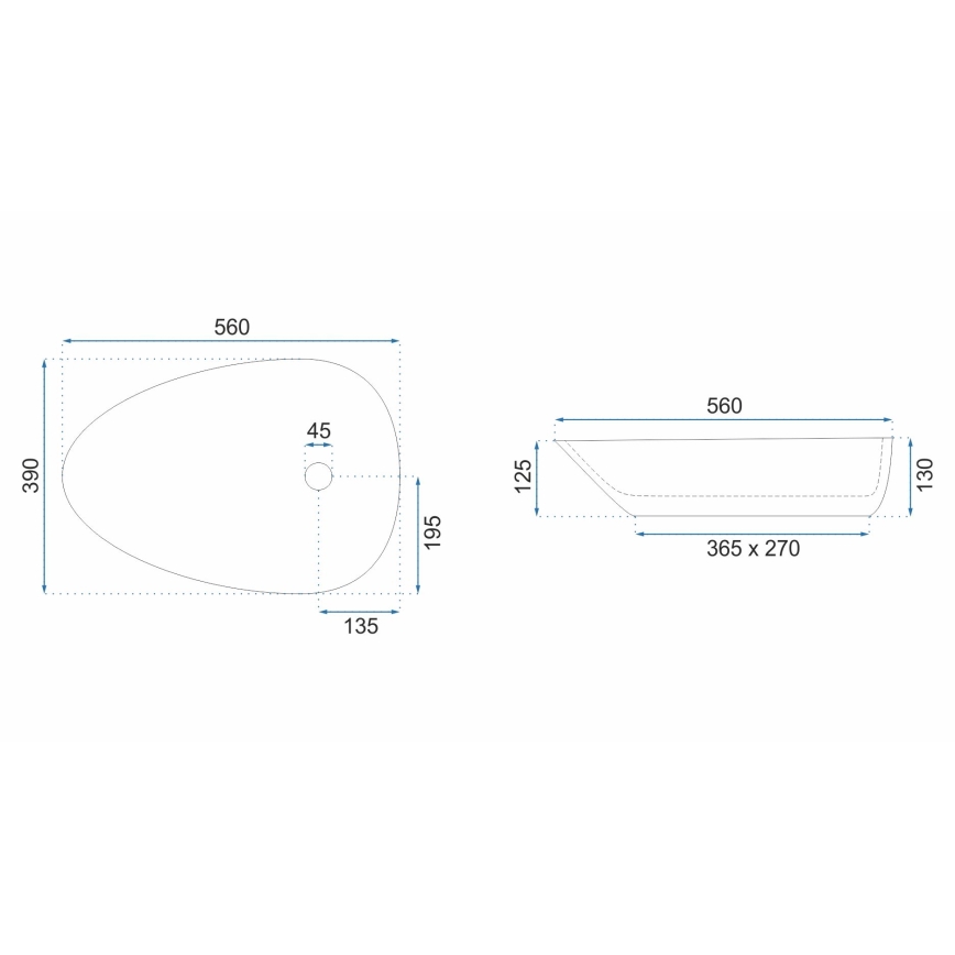 REA-U8536 - Накладна раковина GRETA 39x56 см керамічна/глянцева біла