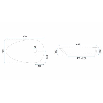 REA-U8537 - Накладная раковина GRETA 40x65,5 см керамика/глянцевая белая