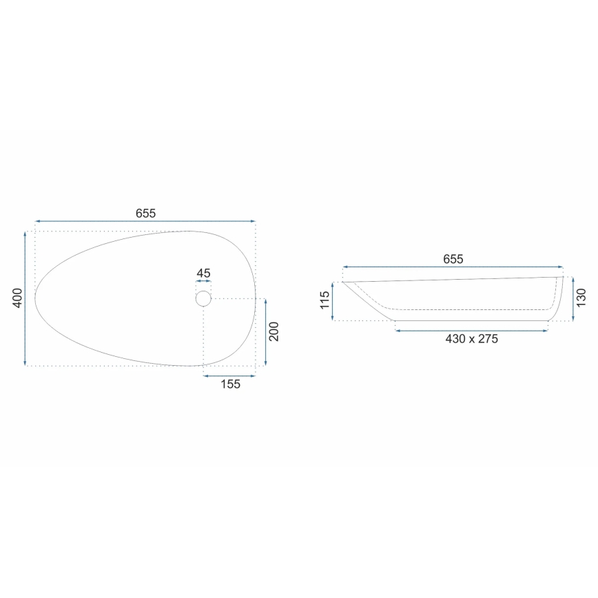 REA-U8537 - Накладная раковина GRETA 40x65,5 см керамика/глянцевая белая