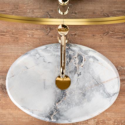 REA-U8567 - Накладная раковина LINDA 34x48,5 см, керамика/мраморный декор