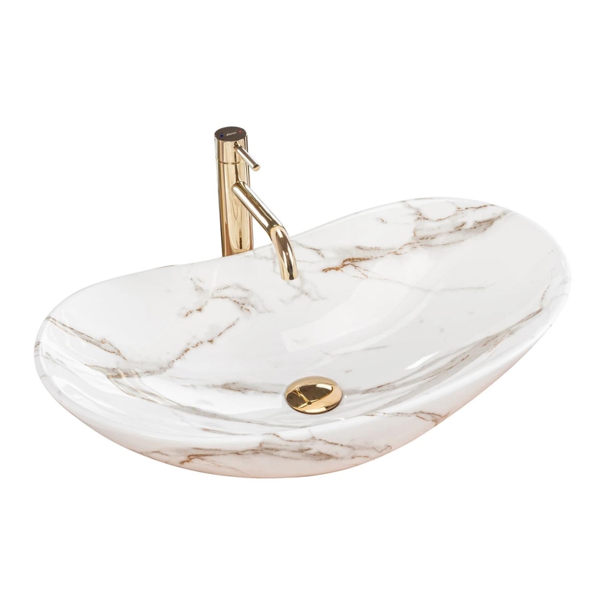 REA-U8597 - Накладная раковина ROYAL 36x62 см, керамика с декором под мрамор