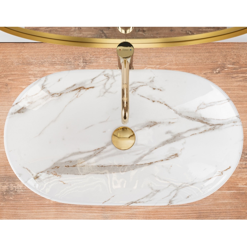 REA-U8597 - Накладний умивальник ROYAL 36x62 см кераміка/мармуровий декор