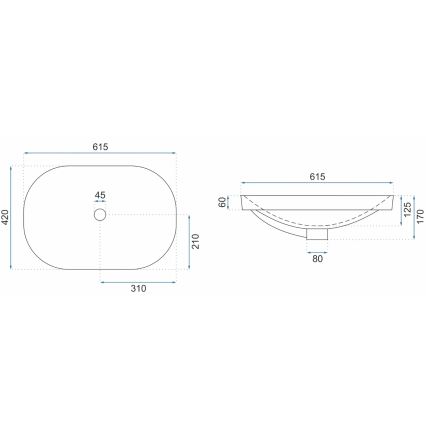 REA-U8700 - Накладний умивальник ARLETA 42x61,5 см кераміка/глянцева біла