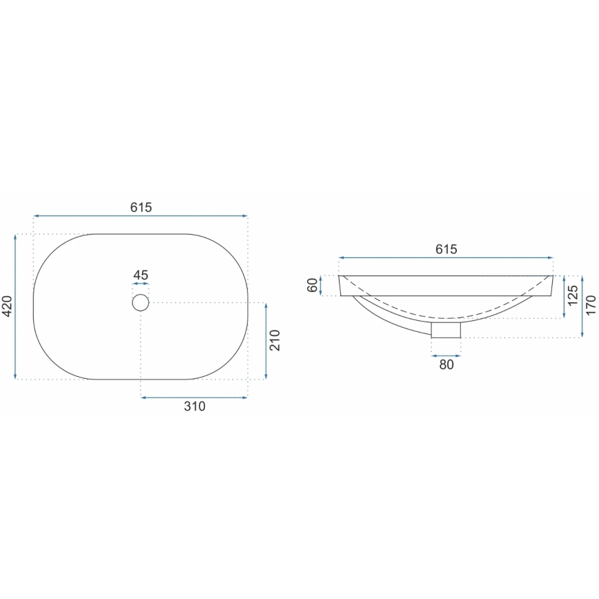REA-U8700 - Накладний умивальник ARLETA 42x61,5 см кераміка/глянцева біла
