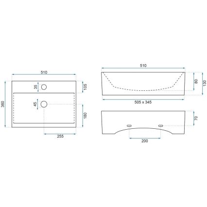 REA-U8701 - Накладная раковина BONITA 36x51 см керамика/глянцевая белая