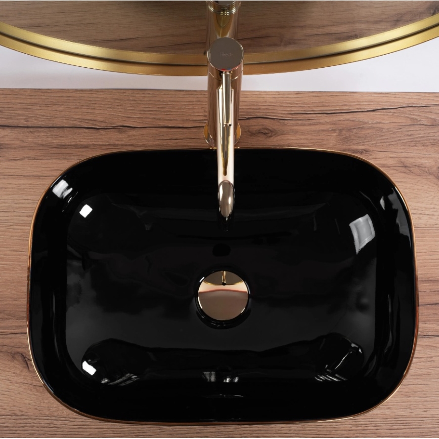 REA-U8780 - Раковина на столешницу BELINDA 33x46,5 cm керамика/чёрная/золотая