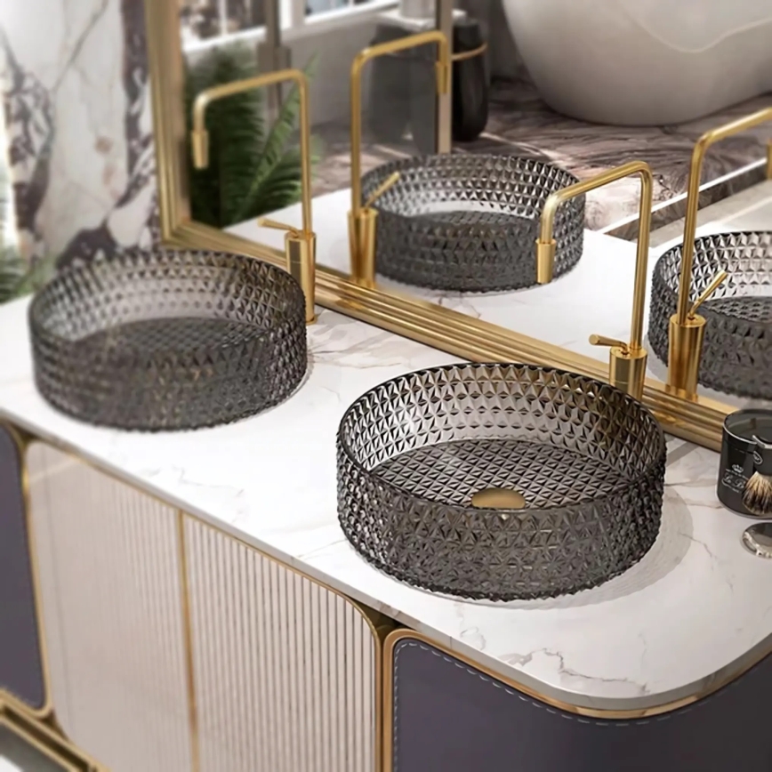 REA-U8880 - Накладна раковина CRISTAL, діаметром 39 см, скло/димчасто-сіра