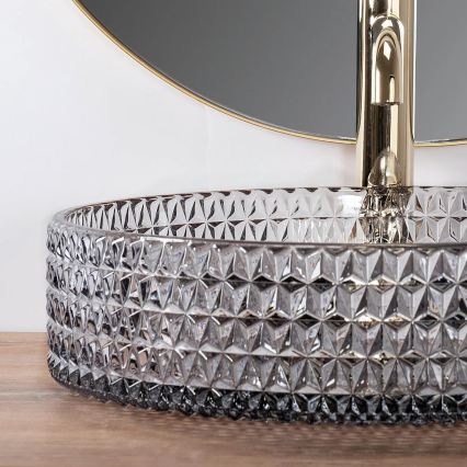 REA-U8880 - Накладная раковина CRISTAL, Ø 39 см, стекло/дымчато-серый
