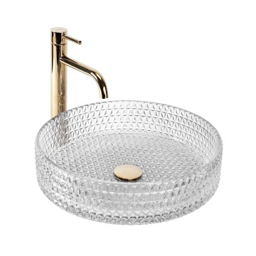 REA-U8881 - Накладний умивальник CRISTAL, діаметром 39 см, скло/прозоре