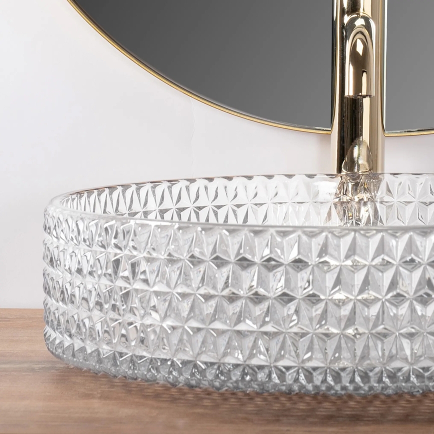 REA-U8881 - Накладний умивальник CRISTAL, діаметром 39 см, скло/прозоре