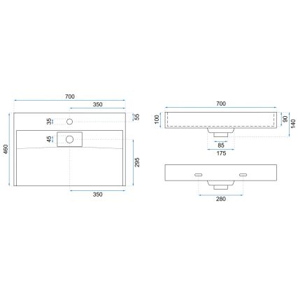 REA-U8902 - Раковина на стільницю GOYA 46x70 см, конгломерат/матова біла