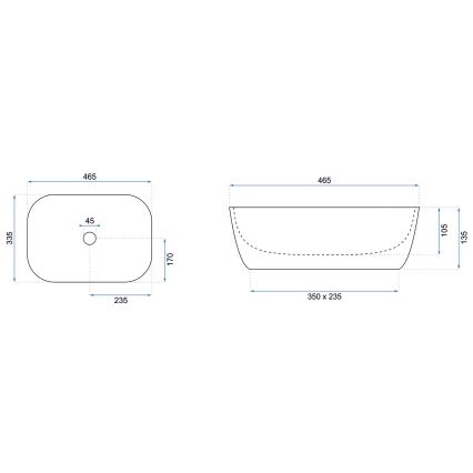 REA-U8907 - Накладний умивальник BELINDA 33,5x46,5 см кераміка/чорний/мармуровий декор