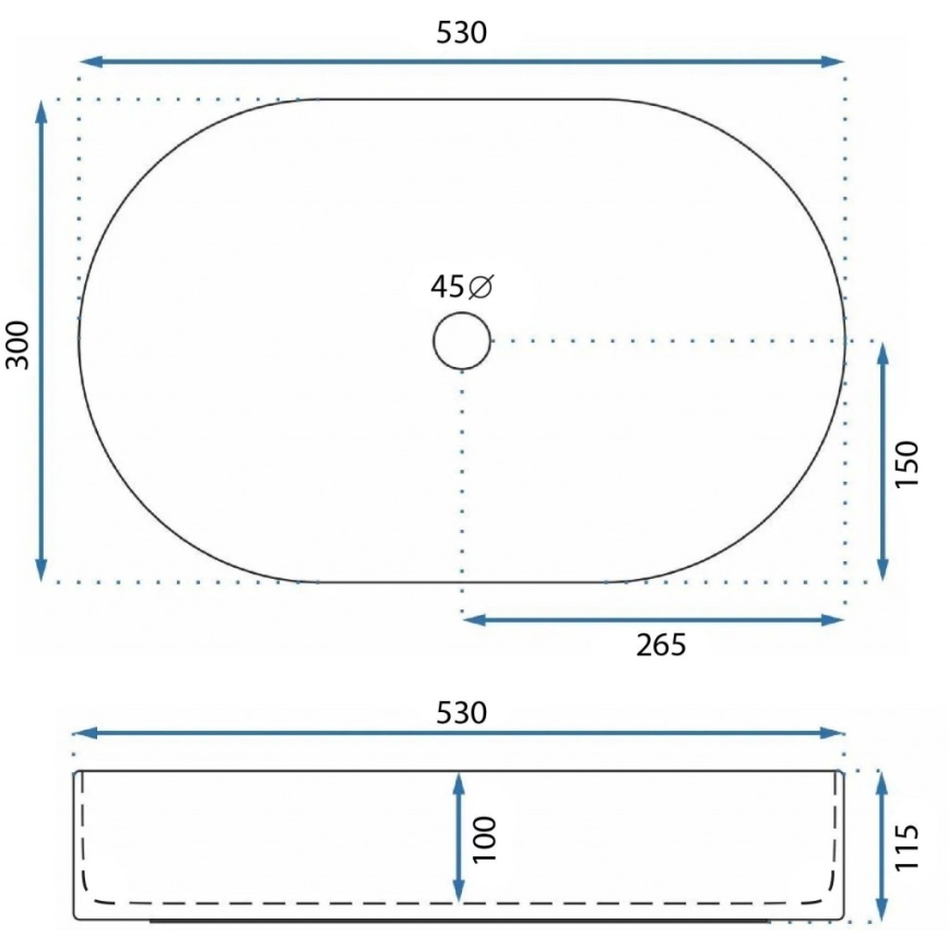 REA-U9108 - Накладная раковина LAYLA 30x53 см, керамика/глянцево-белая