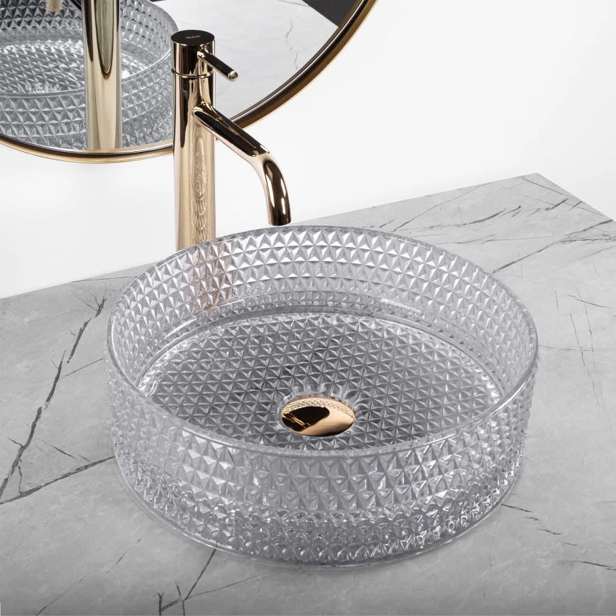 REA-U9615 - Накладная раковина CRISTAL, диаметром 35,5 см, стекло/серый