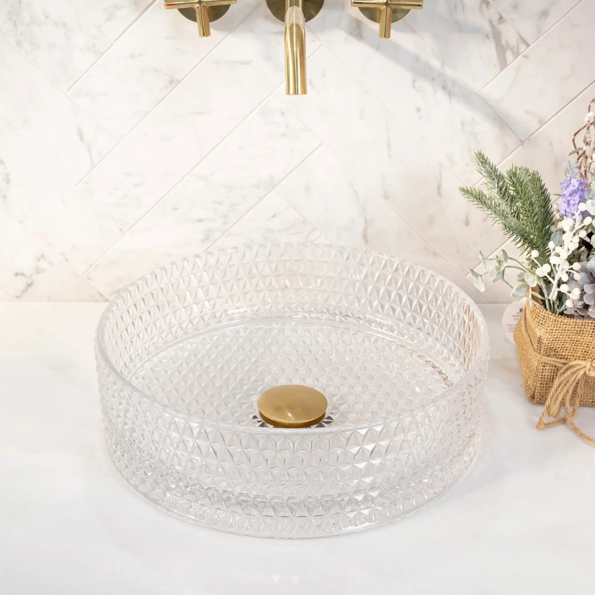 REA-U9670 - Накладна раковина на стільницю CRISTAL, діаметр 35,5 см, прозоре скло