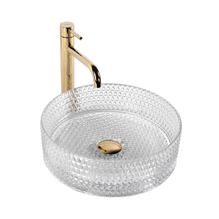 REA-U9670 - Накладная раковина CRISTAL, диаметр 35,5 см, стекло/прозрачная