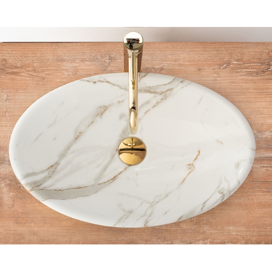 REA-U9685 - Накладна раковина PAMELA 33x53 cm, кераміка з мармуровим декором