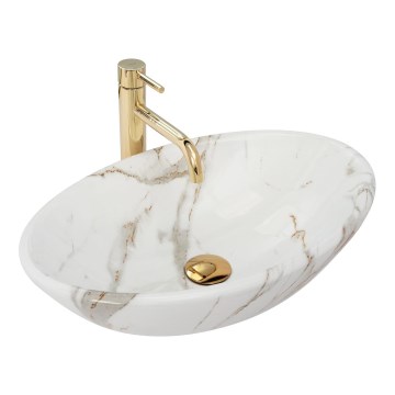 REA-U9685 - Раковина для установки на столешницу PAMELA 33×53 см, керамика/мраморный декор