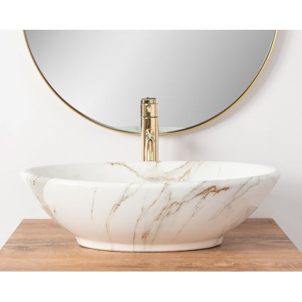 REA-U9685 - Раковина для установки на столешницу PAMELA 33×53 см, керамика/мраморный декор
