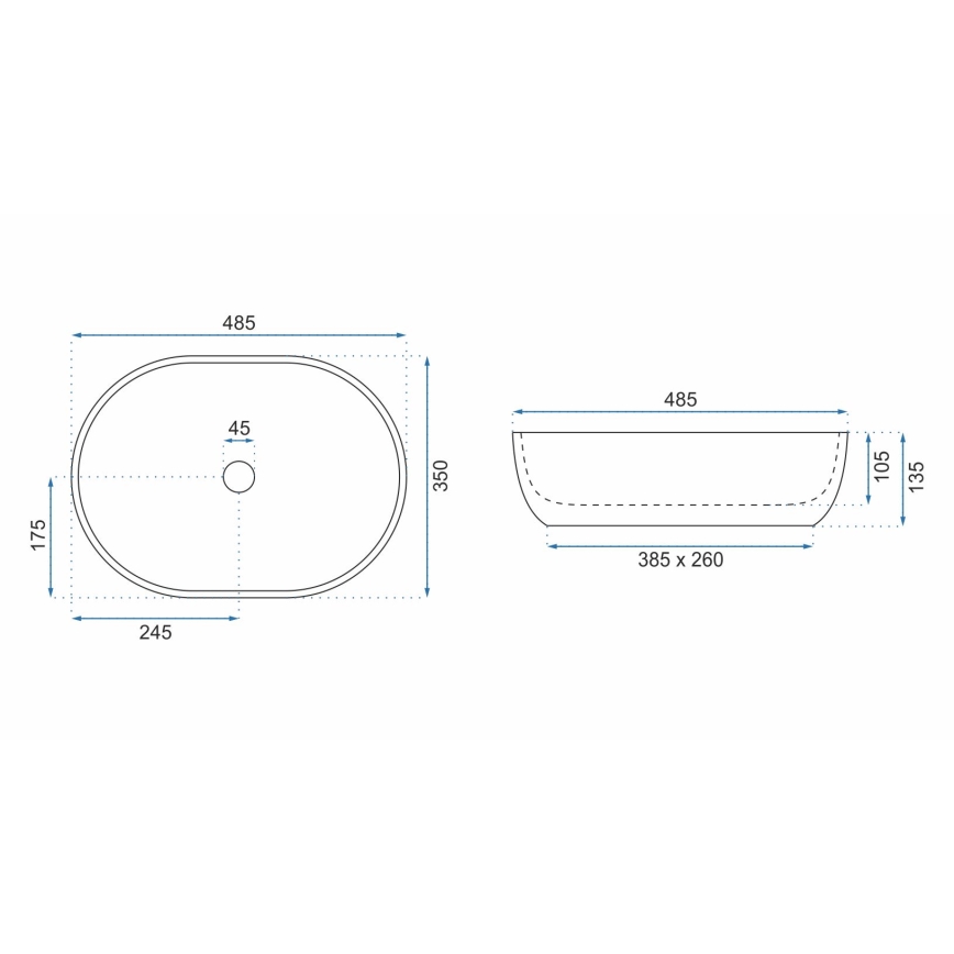REA-U9888  - Накладний умивальник LARA 35x48,5 см, кераміка/імітація каменю