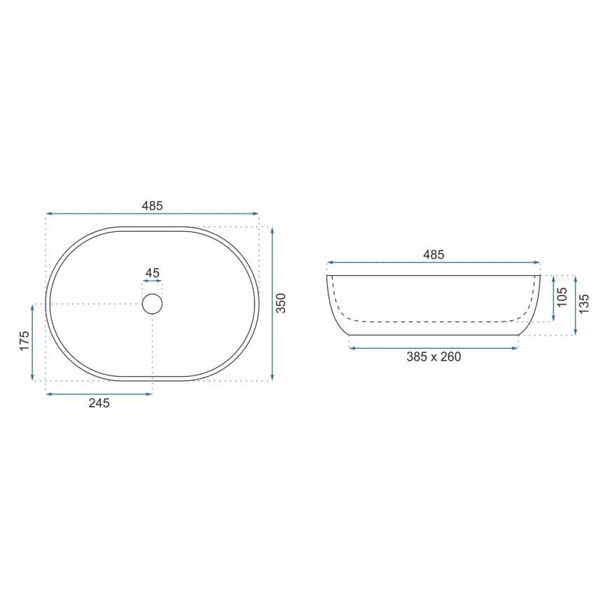 REA-U9889 - Накладна раковина LARA 35x48,5 см, кераміка, сіра, імітація каменю