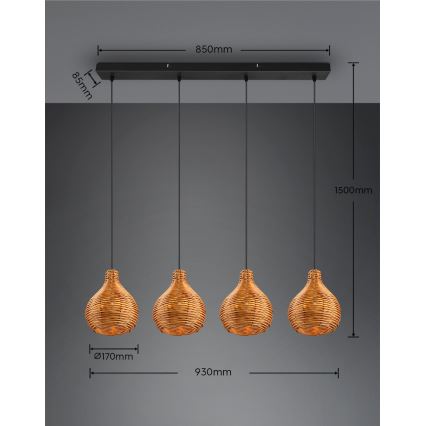 Реаліті - Люстра на шнурі СПРАУТ 3×Е14/40Вт/230В коричнева/ротанг