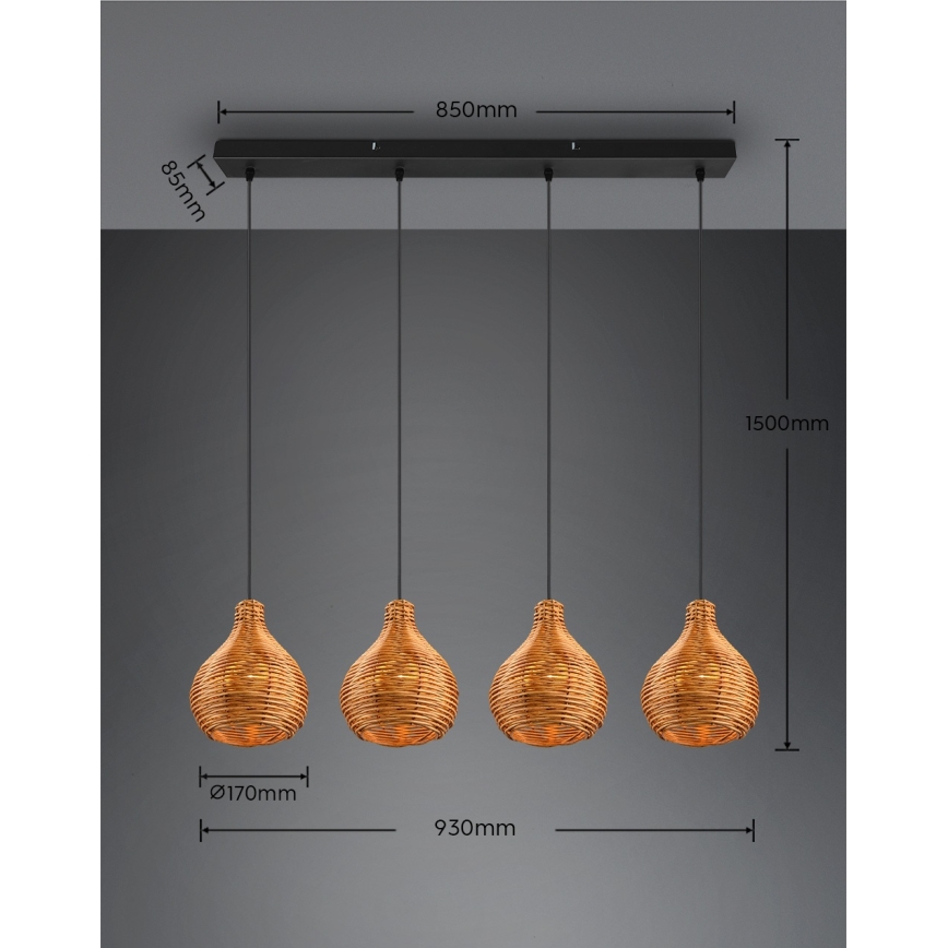 Реаліті - Люстра на шнурі СПРАУТ 3×Е14/40Вт/230В коричнева/ротанг