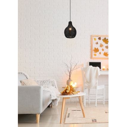 Reality - Підвісний світильник на тросі SPROUT 1xE14/40W/230V чорний/ротанг