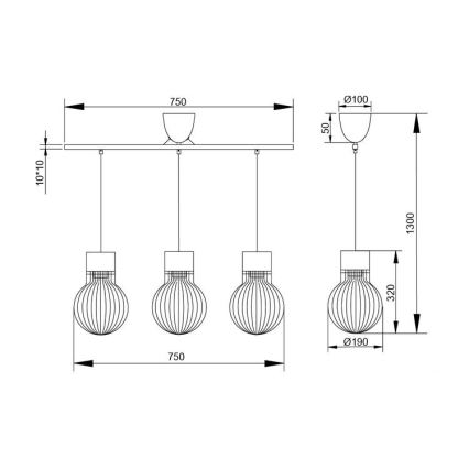 Reality - Подвесная люстра DAVE 3xE27/40W/230V