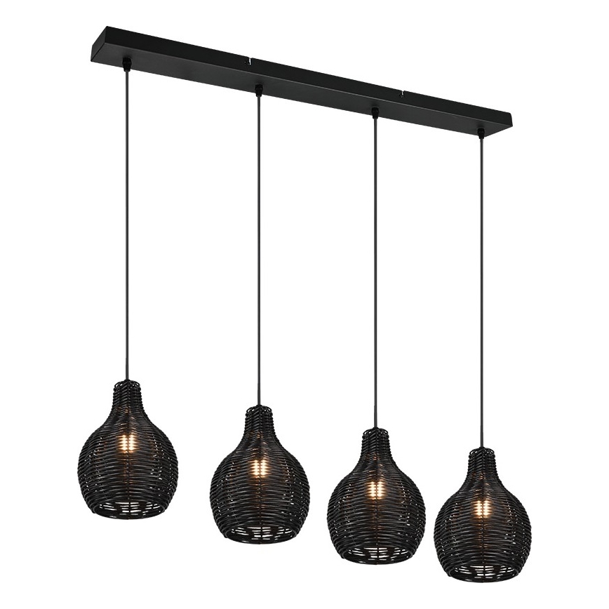 Reality - Подвесной светильник на шнуре SPROUT 4xE14/30W/230V черный/ротанг