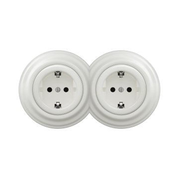 Reblig - Двойная ретро-розетка для дома с рамкой SCHUKO, 230 В, керамическая, белая