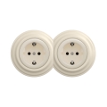 Reblig - Двойная ретро-розетка для дома с рамкой SCHUKO 230V бежевого цвета