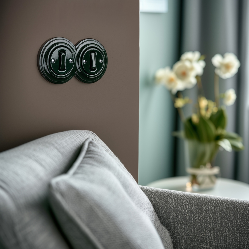 Reblig - Двойной ретро однополюсный выключатель в рамке № 1, зелёный
