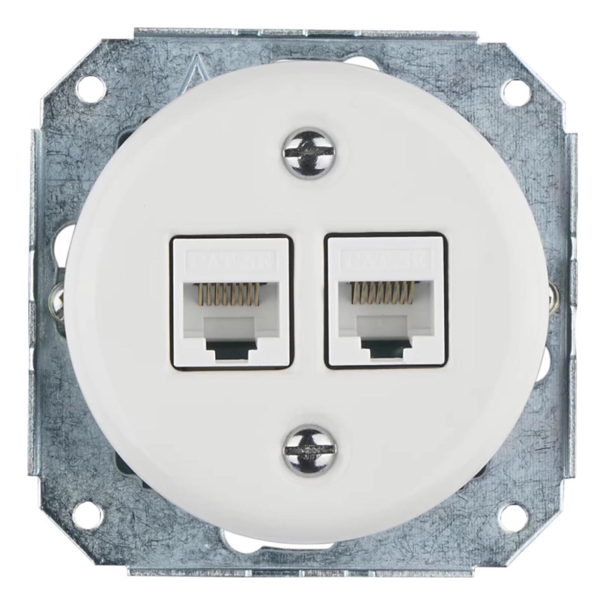 Reblig - Фарфорова ретро Ethernet-розетка без рамки 2x CAT.5E біла