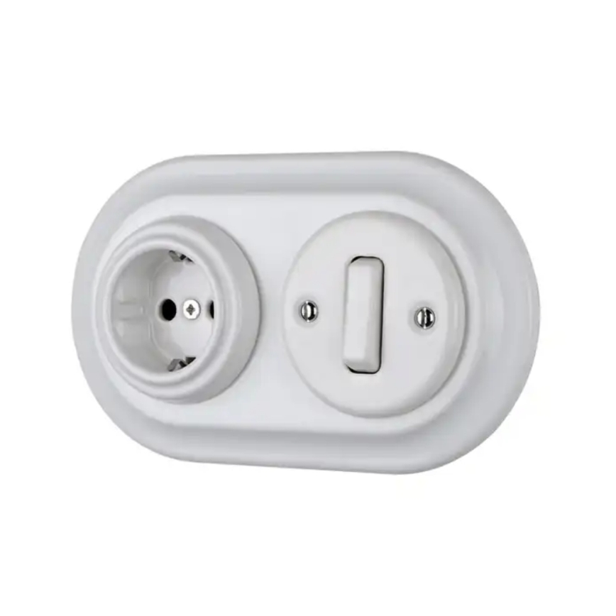 Reblig - Порцелянова ретро настінна розетка без рамки SCHUKO 250V/16A біла