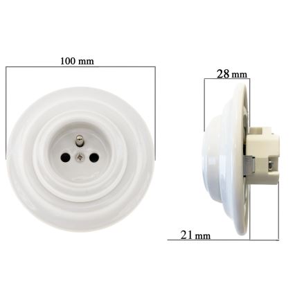 Reblig - Фарфоровая ретро-розетка для дома с рамкой SCHUKO 250 В/16 А, белая