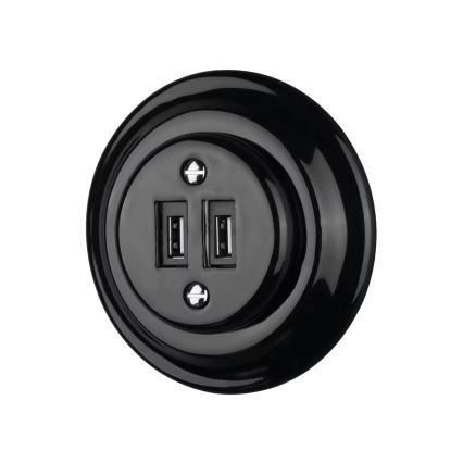Reblig - Ретро-порцеляновая USB-розетка без рамки, 2x USB-A, черная
