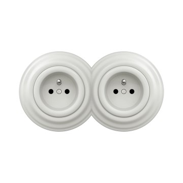 Reblig - Подвійна ретро-розетка для дому з рамкою 230V керамічна біла